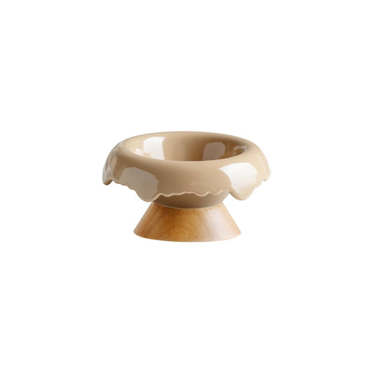 Xingmi Ceramics gyvūnų augintinių dubenėlis, keraminis su mediniu dugnu