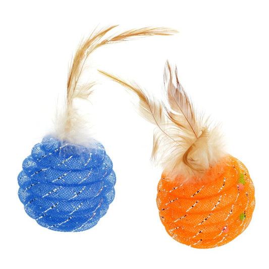 Hippie Pet kačių žaislas, kamuoliukai su plunksna, 5 cm, 2 vnt