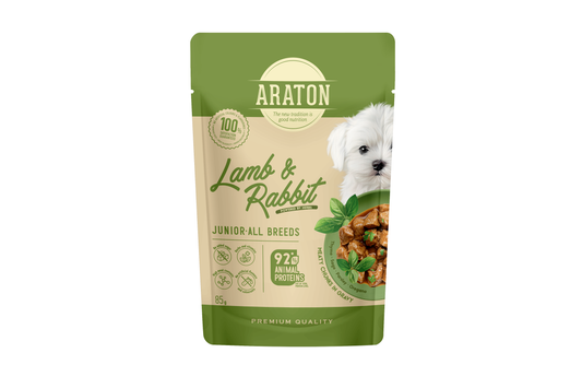 Visų veislių jaunų šunų šlapias pašaras su ėriena ir triušiena