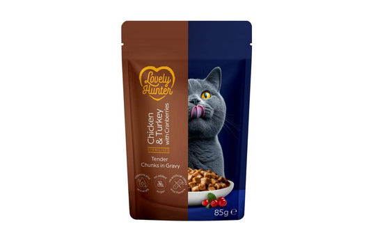 Suaugusių, sterilizuotų kačių šlapias pašaras su vištiena ir kalakutiena