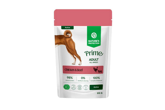 Visų veislių suaugusių šunų energijos palaikymui, šlapias pašaras su vištiena ir jautiena