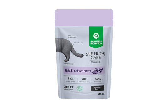 Begrūdis šlapias pašaras katėms su triušiena ir vištos krūtinėle