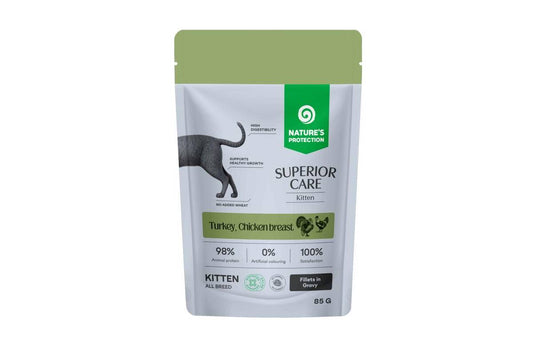 Begrūdis šlapias pašaras kačiukams su kalakutiena ir vištos krūtinėle