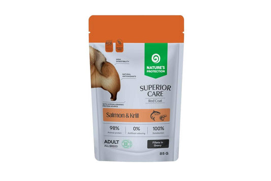 Begrūdis šlapias pašaras šunims su lašiša ir kriliu