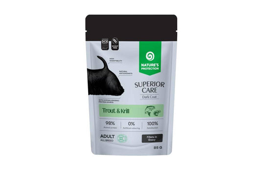 Begrūdis šlapias pašaras šunims su upėtakiu ir kriliu