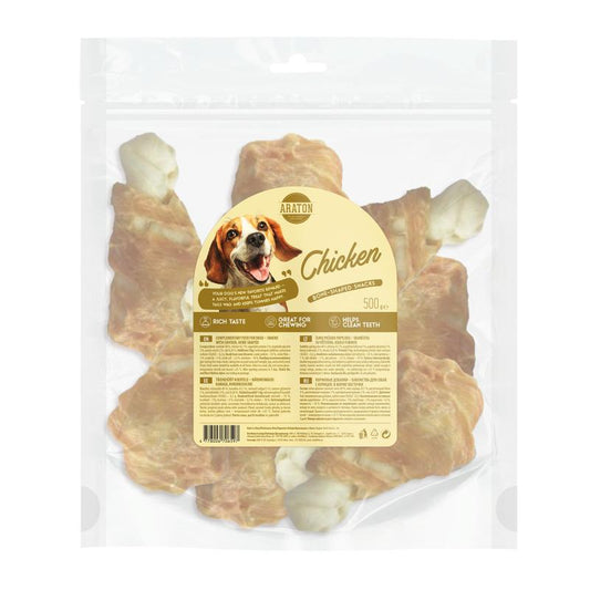 ARATON šunų pašaro papildas-skanėstai, kaulo formos, su vištiena