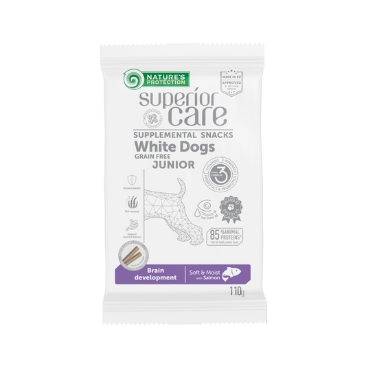 Begrūdis jaunų šunų pašaro papildas - skanėstai su lašiša