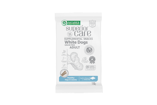 Begrūdis suaugusių šunų pašaro papildas - skanėstai su balta žuvimi