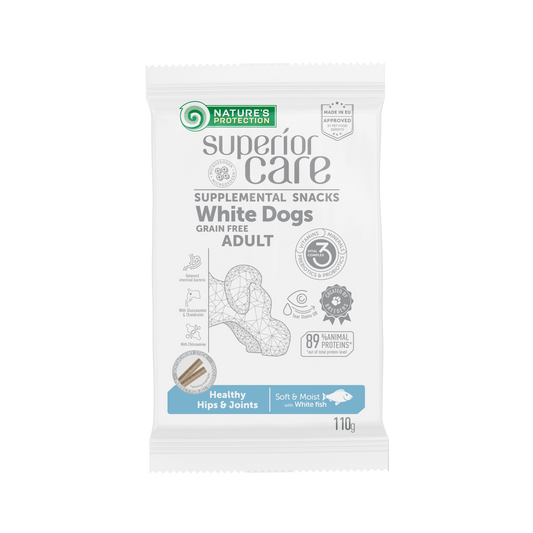 Begrūdis suaugusių šunų pašaro papildas - skanėstai su balta žuvimi