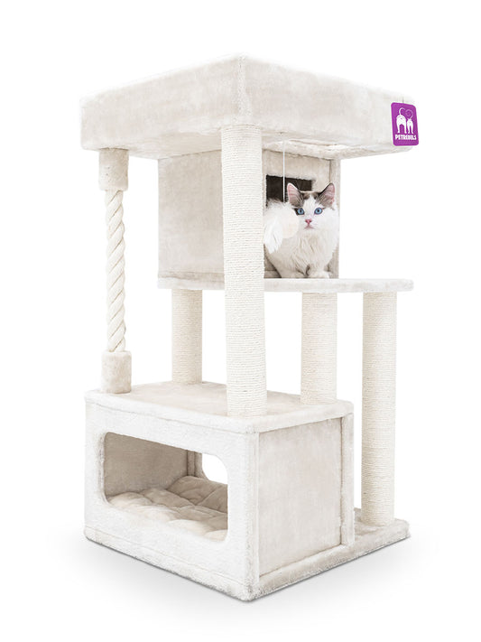 Kačių draskyklė Lodge 107, 59x59x107 cm, kreminė