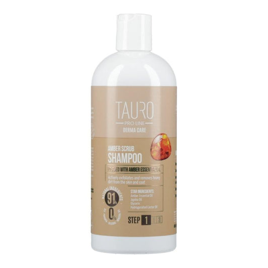 TAURO PRO LINE Derma Care Amber Scrub Shampoo for dogs and cats, šunų ir kačių kailį bei odą švelniai šveičiantis šampūnas, 400 ml