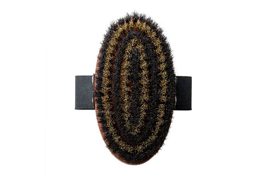 Masažinis šepetys Tauro Pro Line, kriaušės mediena,  žalvario metalo ir arklio plauko šereliai, šviesiai rudas, ovalo formos, 13,5