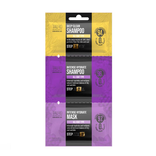 TPL UNC Deep Clean  + Intense Hydrate sample set, šunų ir kačių kailio ir odos šampūnų ir kaukės mėginukų rinkinys, 1 x 6 ml, 1 x
