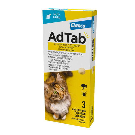 Kačių kramtomosios tabletės Elanco AdTab (2-8 kg, 1 tab.)